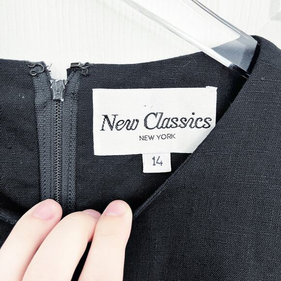 New Classics Vintage Black Linen Blend Button Front Sheath Dress - Picture 5 of 8